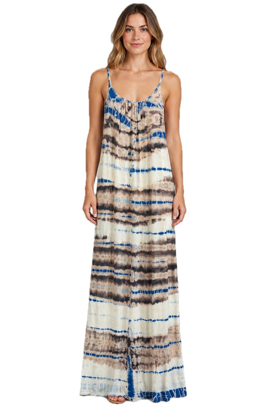 Gypsy 05 Bamboo Tie Dye Maxi Dress Bra Shelf Made in Hollywood Women's Small USA